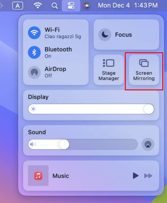 Tap the Screen Mirroring Icon on Mac