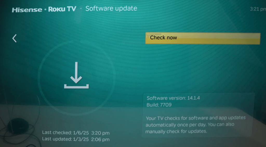 Click on Check Now to update Hisense TV