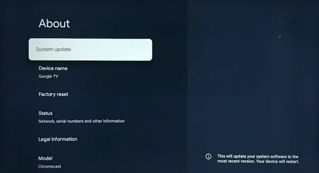 Click System Update on Hisense Google TV